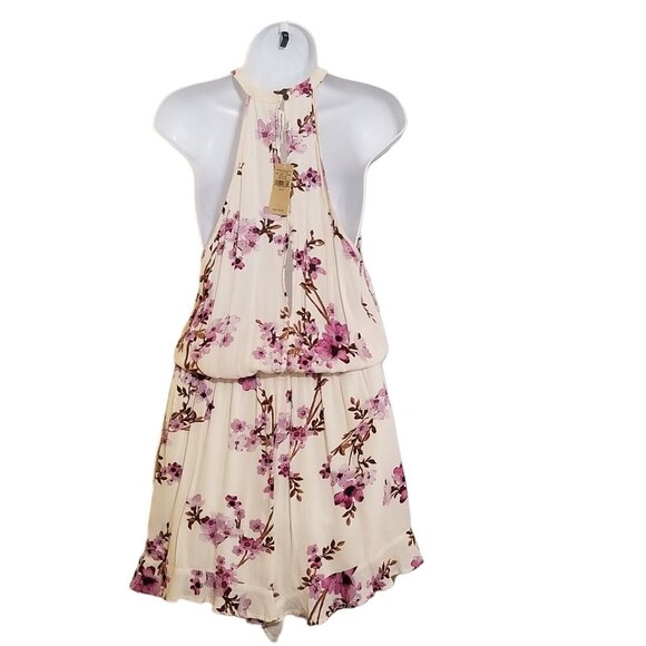 American Eagle Floral Romper M Ivory Purple Sleeveless Boho 1 Piece Playsuit NEW - Picture 4 of 7